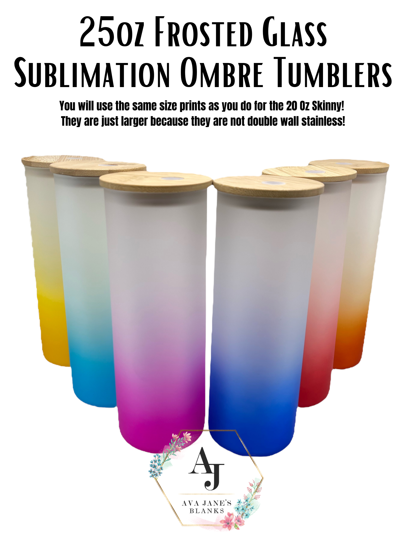16oz, 20oz, 25oz Colorful Frosted Glass Sublimation Cups Straight