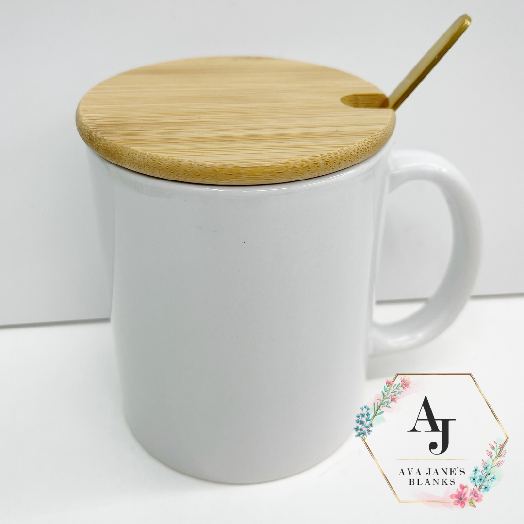 BLANK SUBLIMATION MUGS, 11 Oz Ceramic Mug, Mug With Bamboo Lid