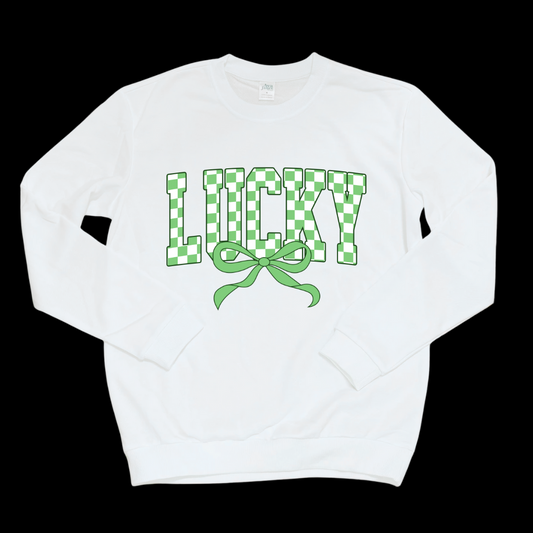 Lucky Checkered Bow Adult Crewneck