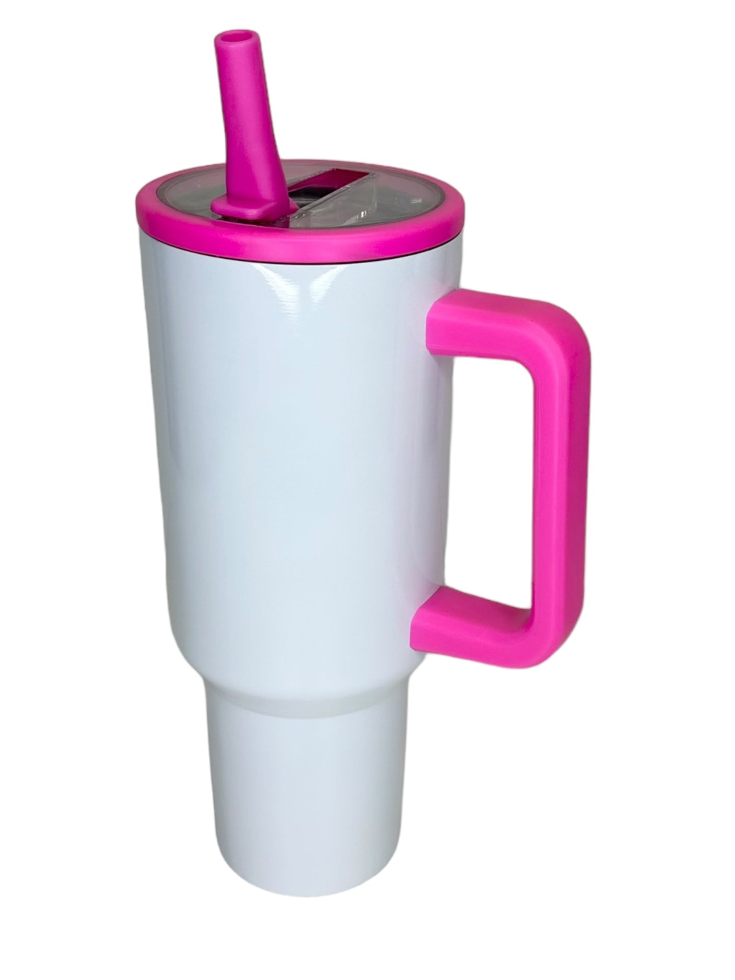 Flip Up Straw White 40 oz Sublimation Tumblers w/ Colored Handle and Lid