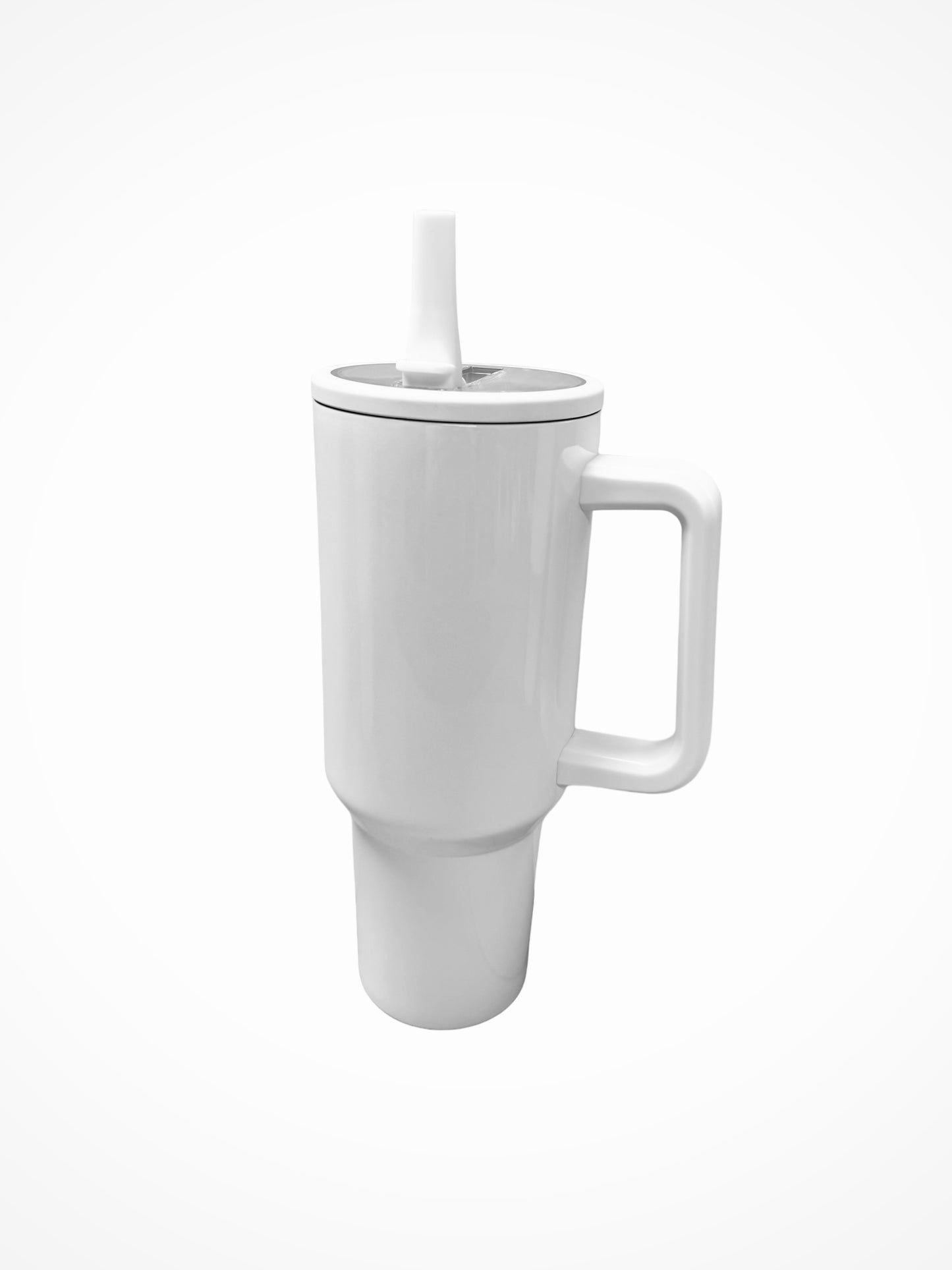 Flip Up Straw White 40 oz Sublimation Tumblers w/ Colored Handle and Lid