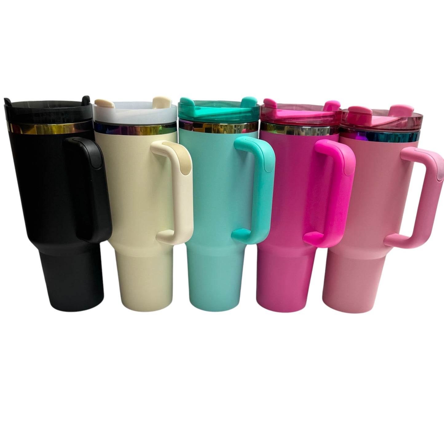 Rainbow Underlay Powder Coat 40 oz w/ V2 Silicone Insert Handle Tumblers