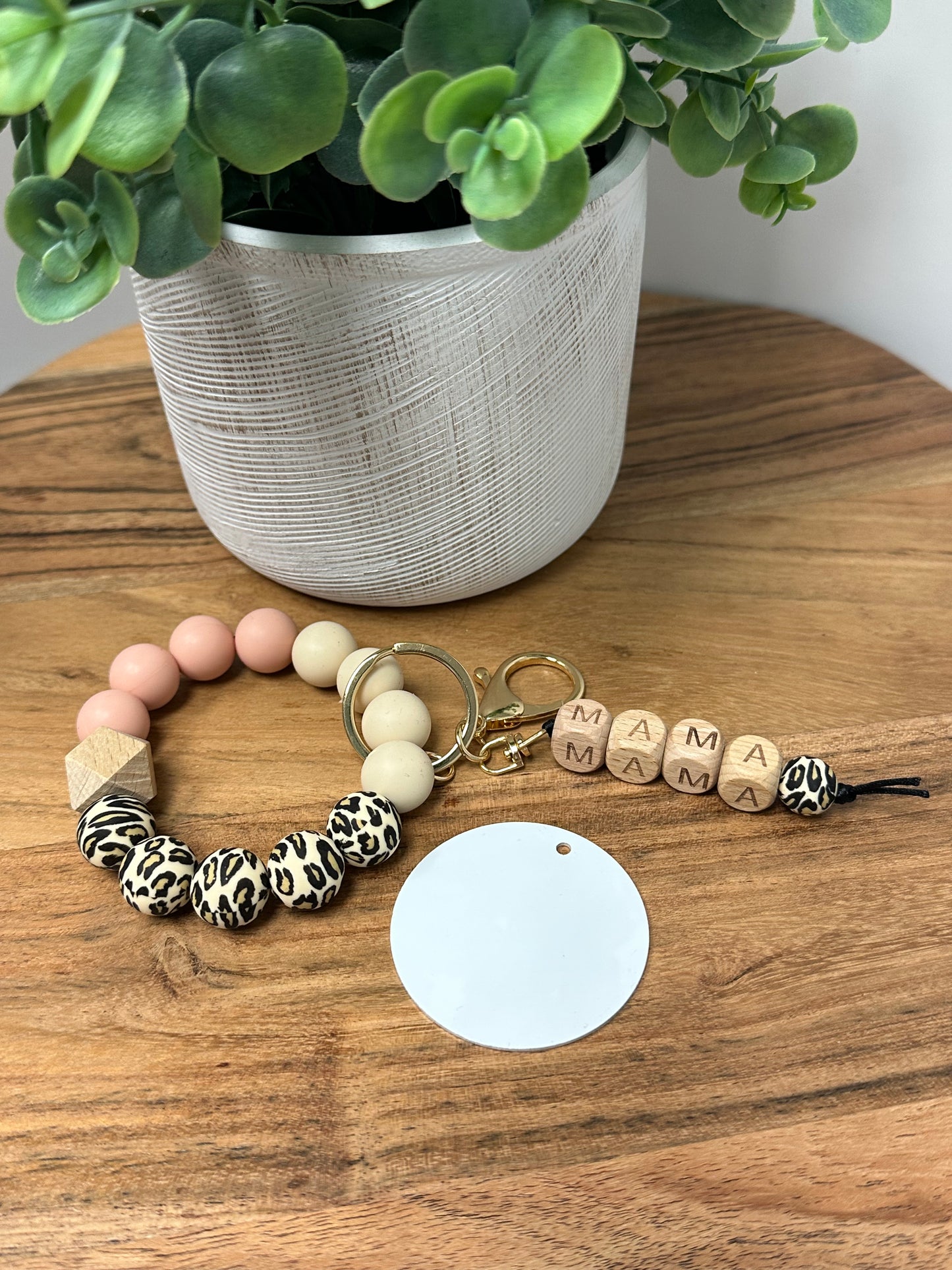 NEW Leopard Bracelet With MAMA Wood Tassel and Aluminum Sublimation Disc