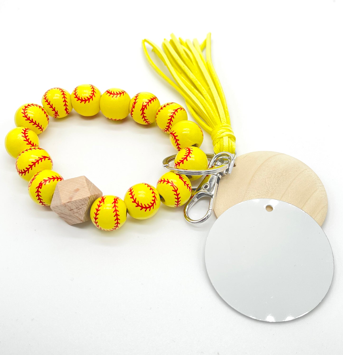 Wood Bead Keychain Bracelet with Sublimation Disc