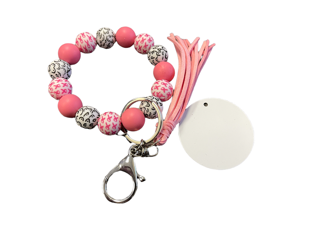 Boobs & Ribbons Breast Cancer Bracelet KeyChain W/ Aluminum Disc – Ava ...